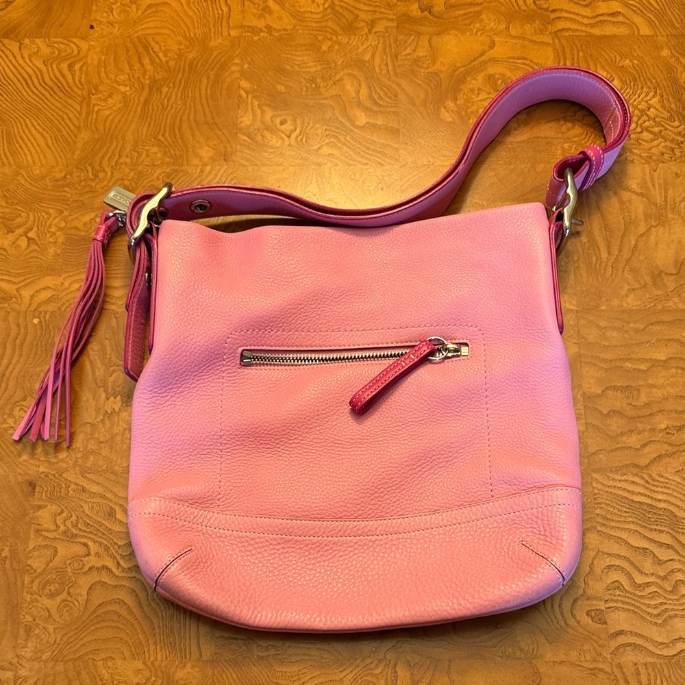 Coach Pink Leather Shoulder Bag with Tassel
